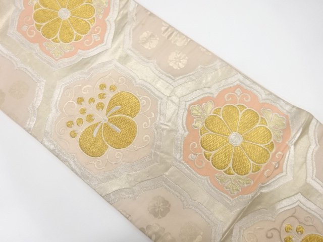 JAPANESE KIMONO / ANTIQUE FUKURO OBI / SILK / WOVEN KIKU & PAULOWNIA